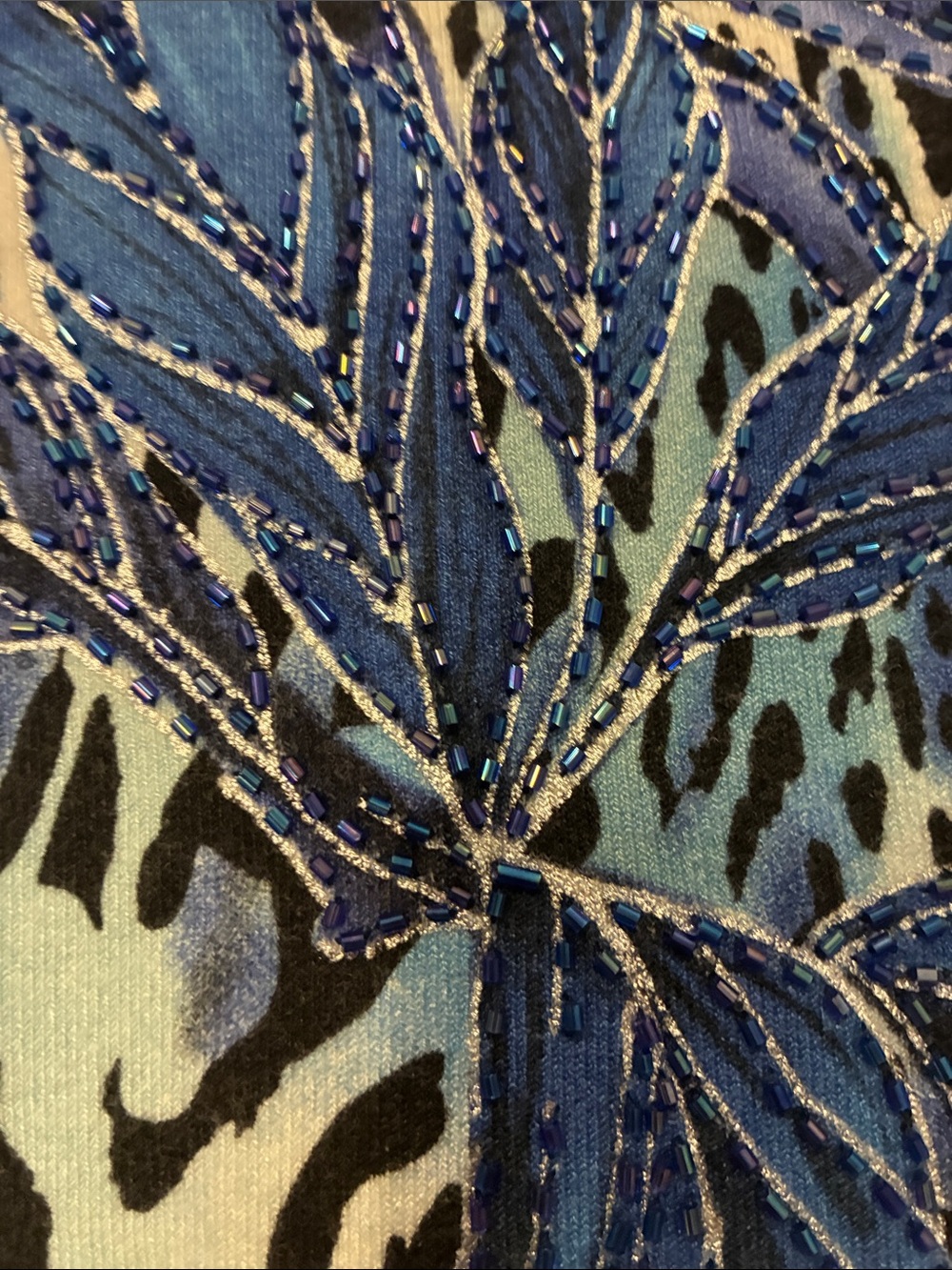 Cache Blue Beaded Tropical Animal Print Stretch Top XS Y2K - Picture 3 of 15